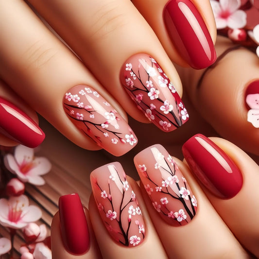 FIEONCIY Press on Nails Square Medium Length Glossy Full Cover Acrylic Square Shaped False Nails with Designs Artificial Short Coffin Fake Nails with Charms Glue ons Fingernails for Women(Y518)