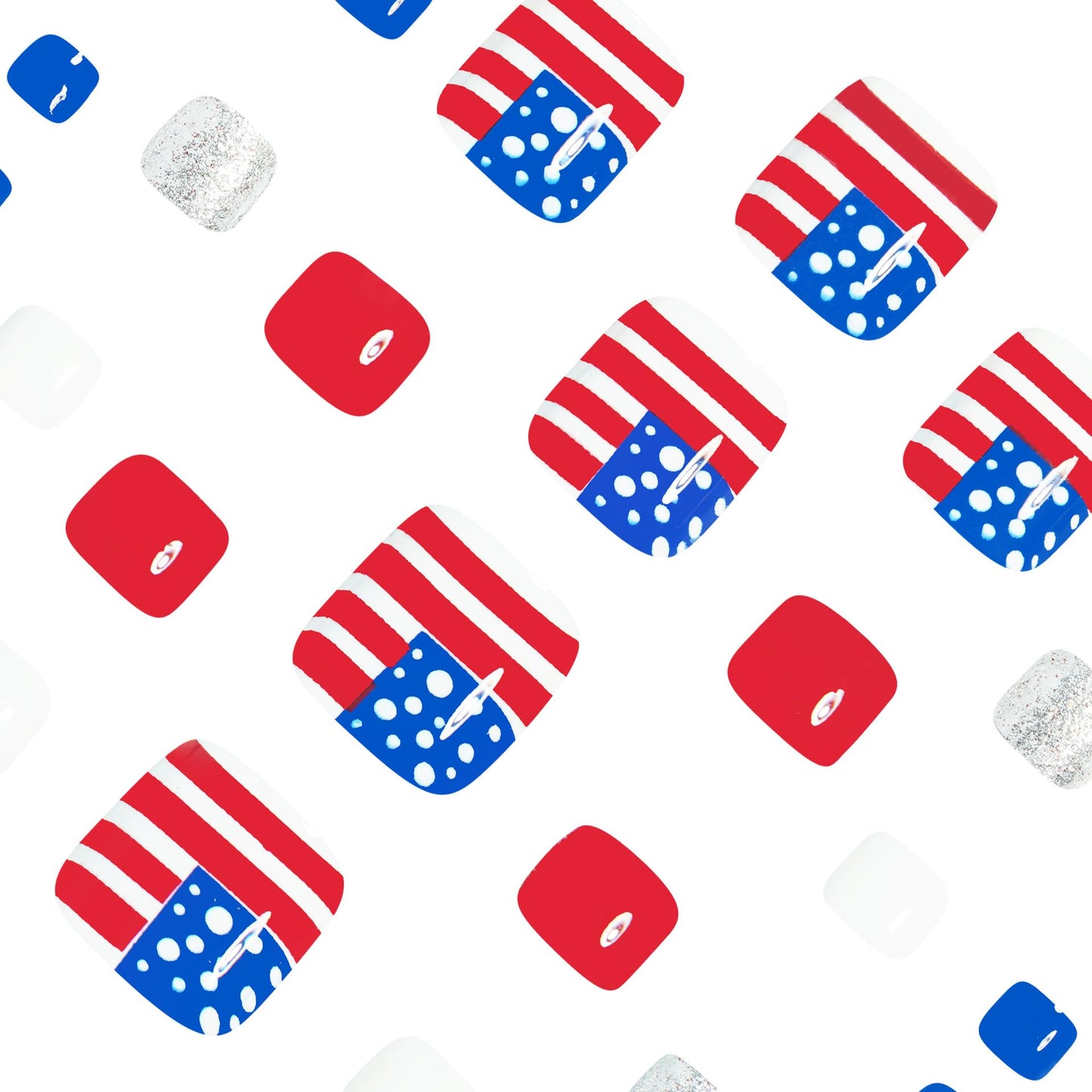 4th of July Press on Toenails for Women, 24Pcs Short Square Fake Toe Nails Red Blue Toe Press on Nails American Flag Acrylic False Toenails Patriotic Nails for Memorial Day Independence Day