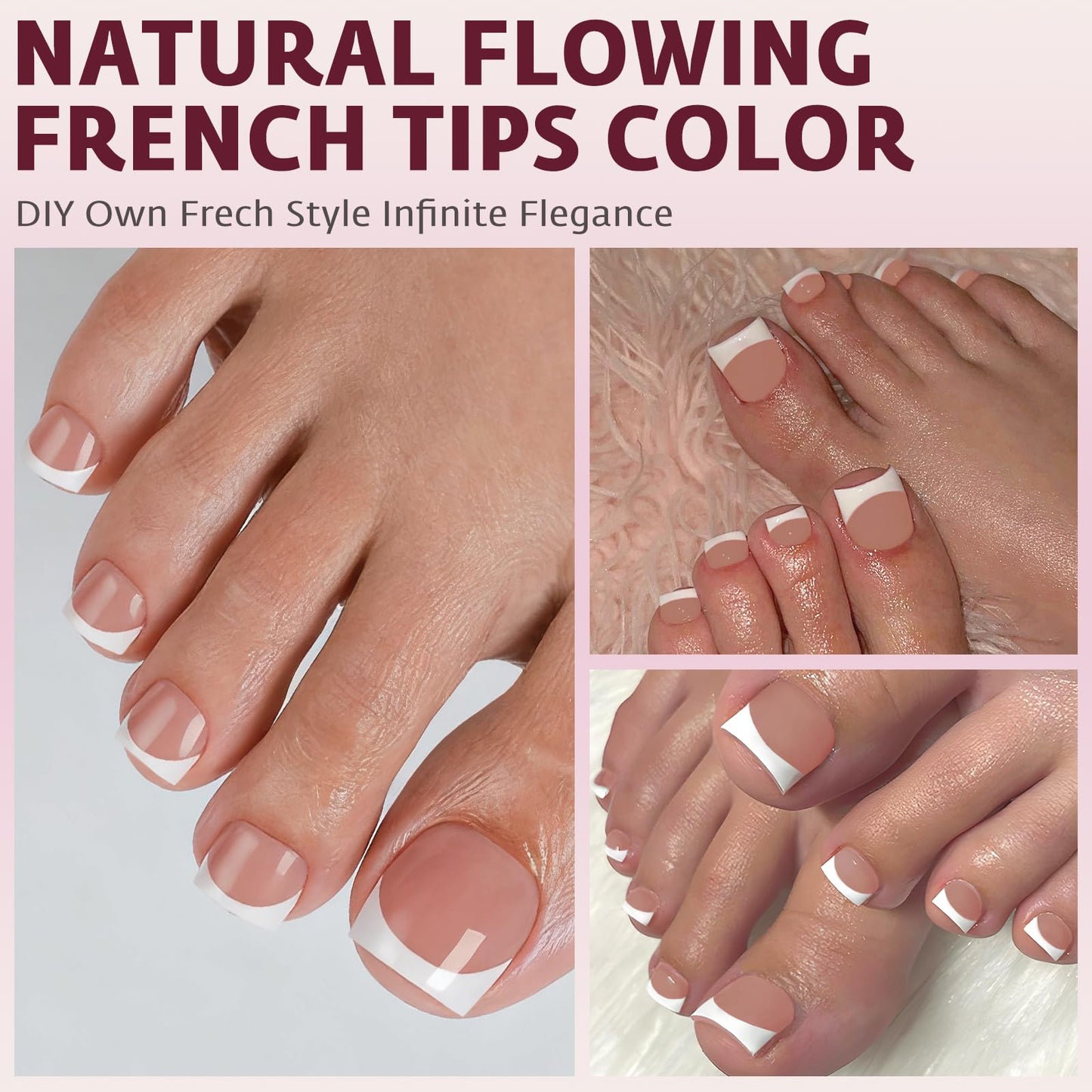 Bellelfin French Press On Toenails For Women with Nail Adhesive Tabs, 150 Pcs White French Tip Toe Nail Press Ons, Short Square Toenail Press On, 15 Sizes Full Cover Acrylic Fake Toe Nails