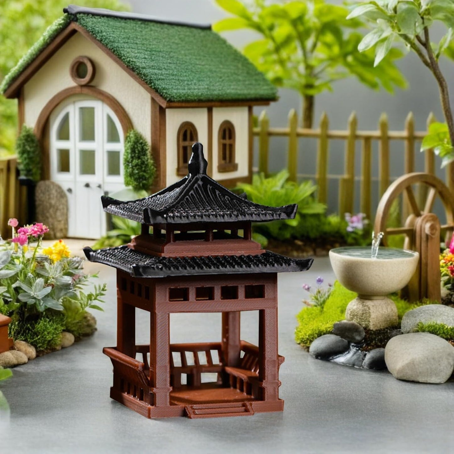SUPVOX Mini Pavilion Statue for Garden Decor - Tiny Simulated Chinese Pavilion Model 2 Inch Decorative Pagoda Ornament for Bonsai Terrarium Aquariums and Home Desktop