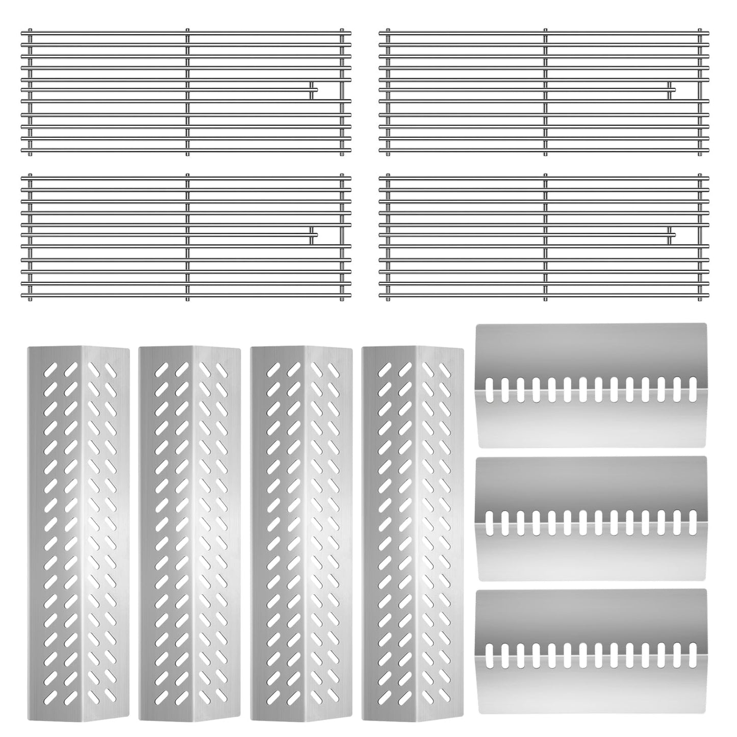 LPTNFRTN 4pcs 16631 Flame Tamer Flavor bar & 3pcs 16520 Heat Plate Shield with 4pcs 16517 Cooking Grates for Bull Grill Replacement Parts, Fits for Blaze Lion, Cal Flame 4 Burner Gas Grills