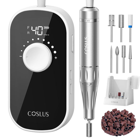 COSLUS E51 Electric Nail Drill Professional: 40000 RPM Rechargeable Nail File with Stand for Acrylic Nails, Stable & Smooth Grinding, Easy to Use, Ideal for Women Beginners, Home DIY and Salon White