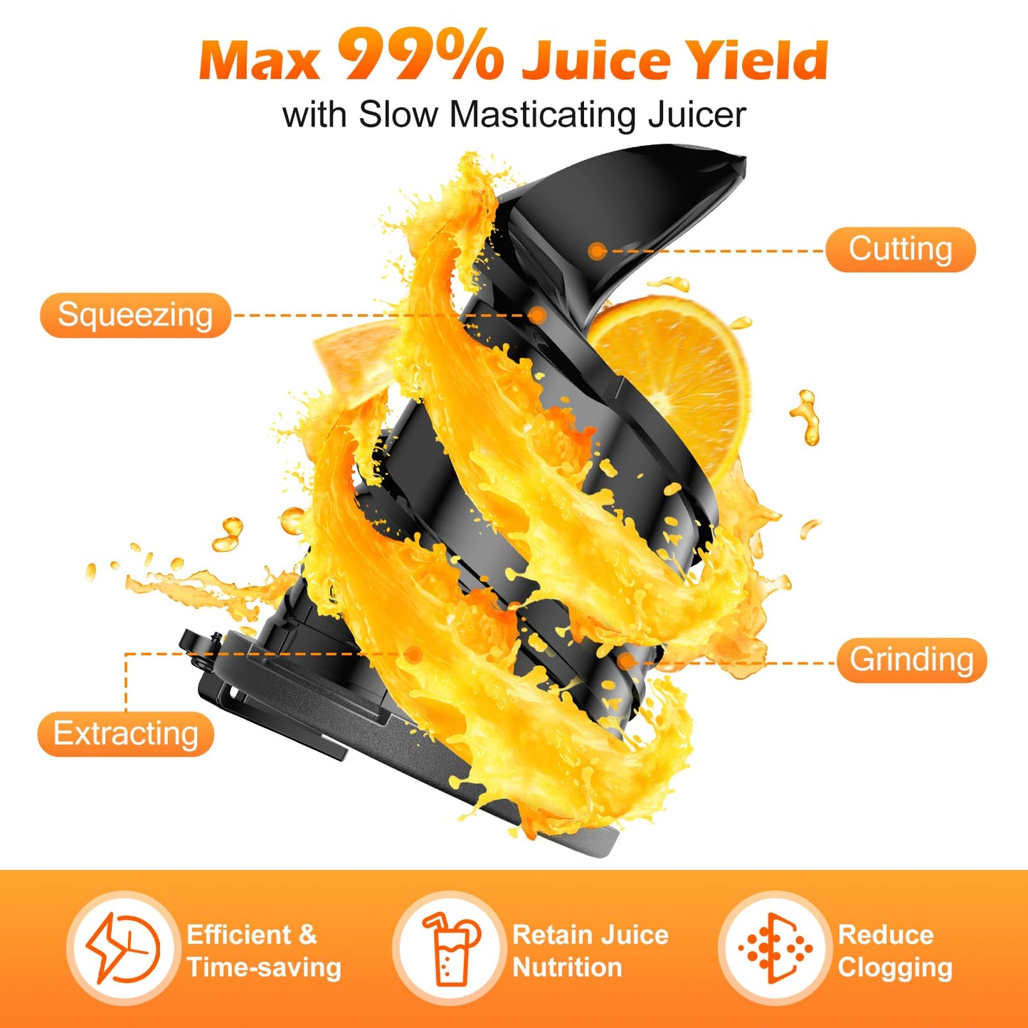 Juicer Machines with 5.8" Large Feed Chute, Cold Press Juicer for Whole Vegetables and Fruits 400W, Slow Masticating juicer Easy to Clean Juice Extractor Machine High Juice Yield