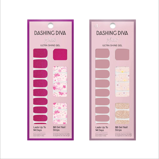 Dashing Diva Gloss Nail Strips Bundle - The Moody Florals Collection - Fleur Flair & Olive Branch - UV Free, Chip Resistant, Long Lasting Gel Stickers - Contains 2 Sets