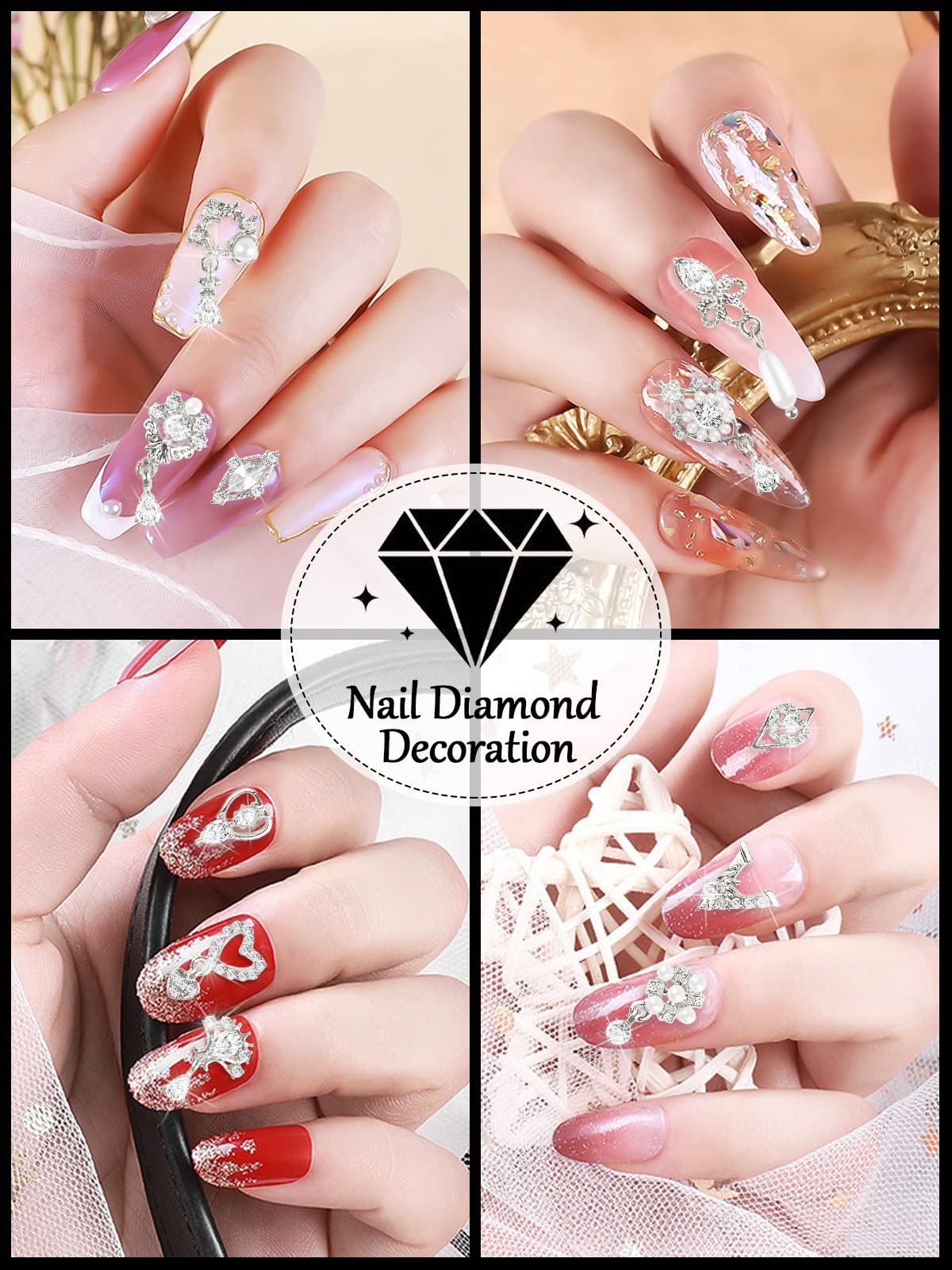 36 Pcs Luxury Nail Charms, TOROKOM 3D Dangle Nail Art Rhinestones Gold Silver Heart Pearl Crystal Gems Nail Diamond for Girl Women DIY Nail Design Craft Jewelry Making