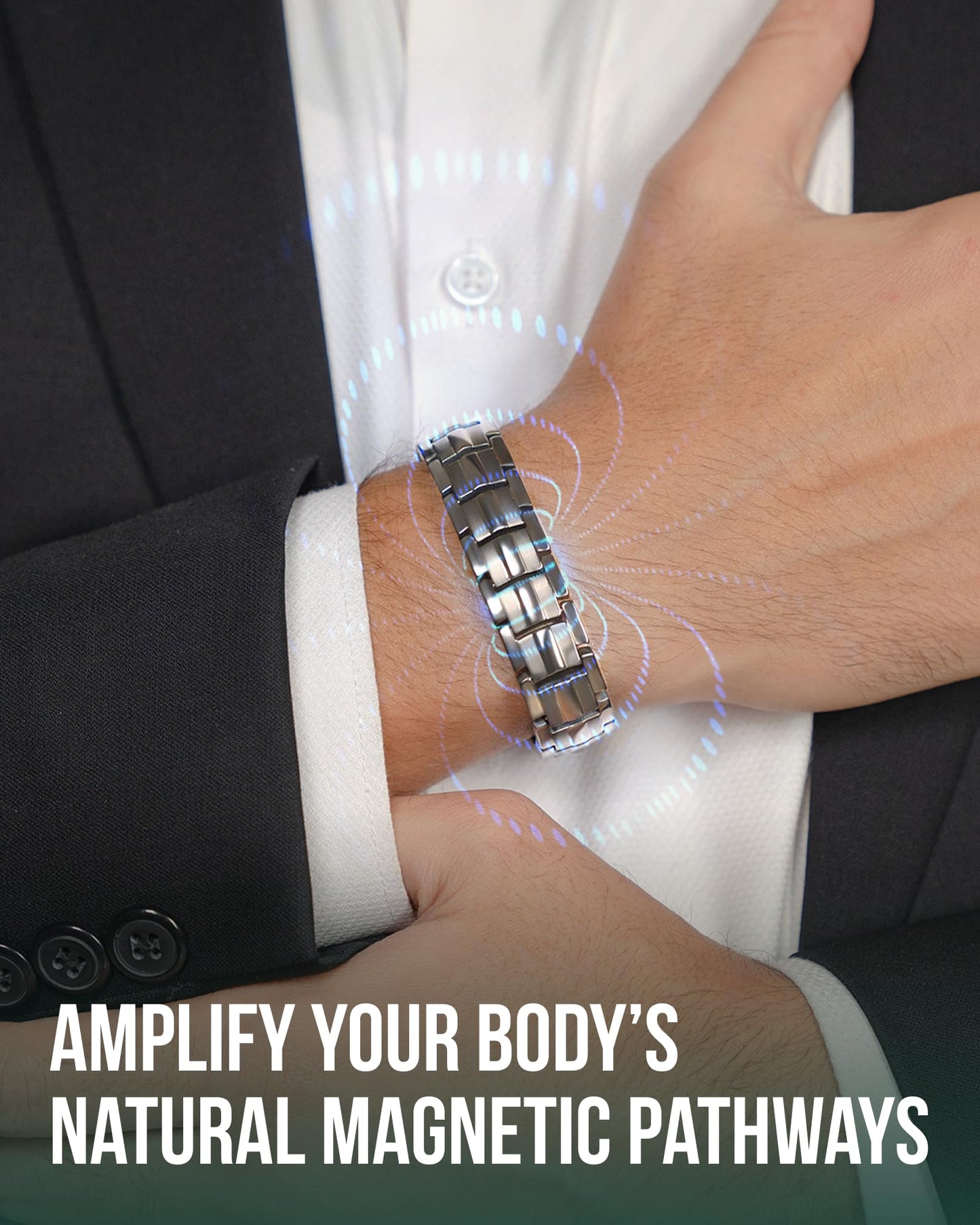 MagnetRX® Magnetic Bracelets for Men - EllipseMAX 5X Strength 5,000 Gauss Magnets - Designed in USA & Patent Pending - Premium Titanium Mens Magnetic Bracelet & Adjustable Length (Gunmetal)