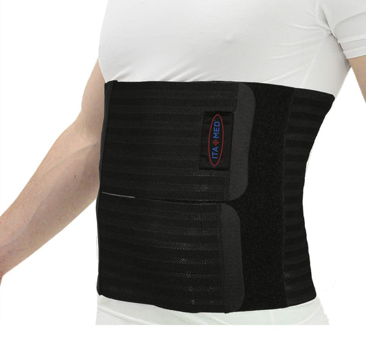 ITA-MED 12" Abdominal Binder for Men, Adjustable & Breathable Post Surgery Compression Garment, Ideal for Post-Surgical Patients & Individuals with Hernias (Black, Small)