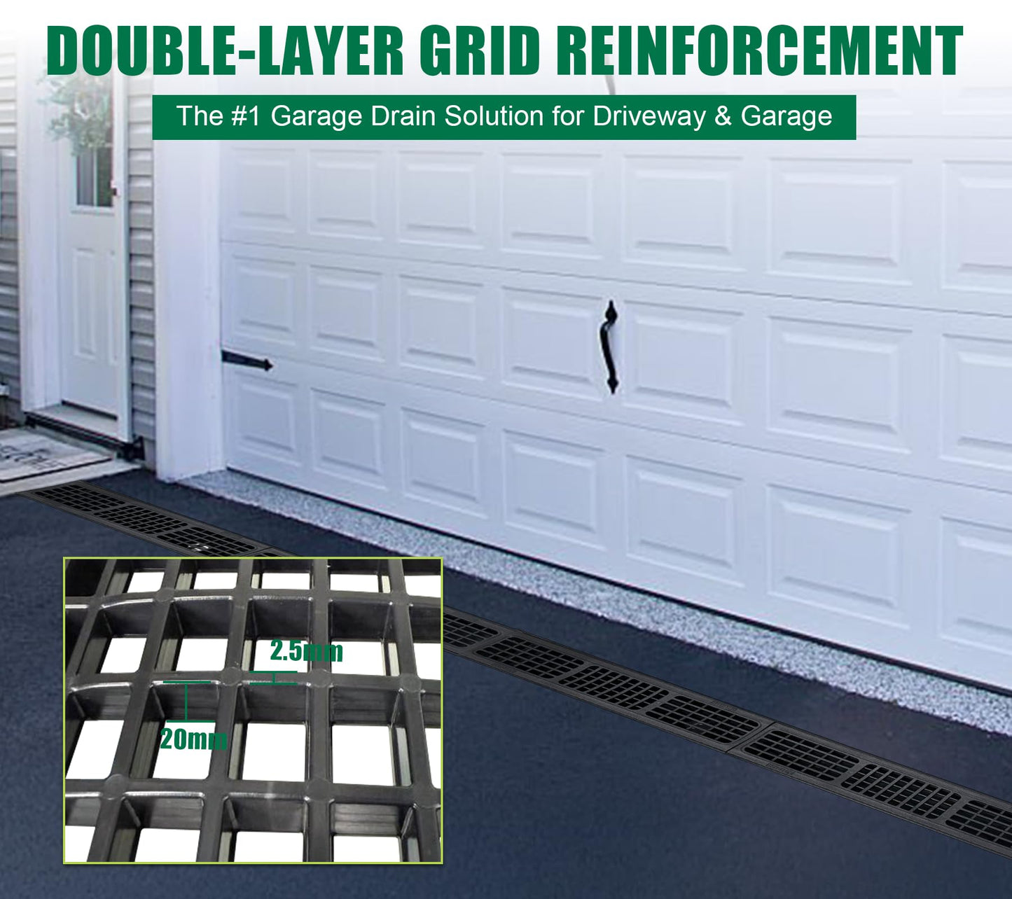 Natotela Driveway Channel Drain with HDPE Grate-39.4x6.1x5.5in Deep Profile Trench Drain System for Garage,Heavy Duty Trench Drain for Parking Lot,Concrete,Patio,Sidewalk