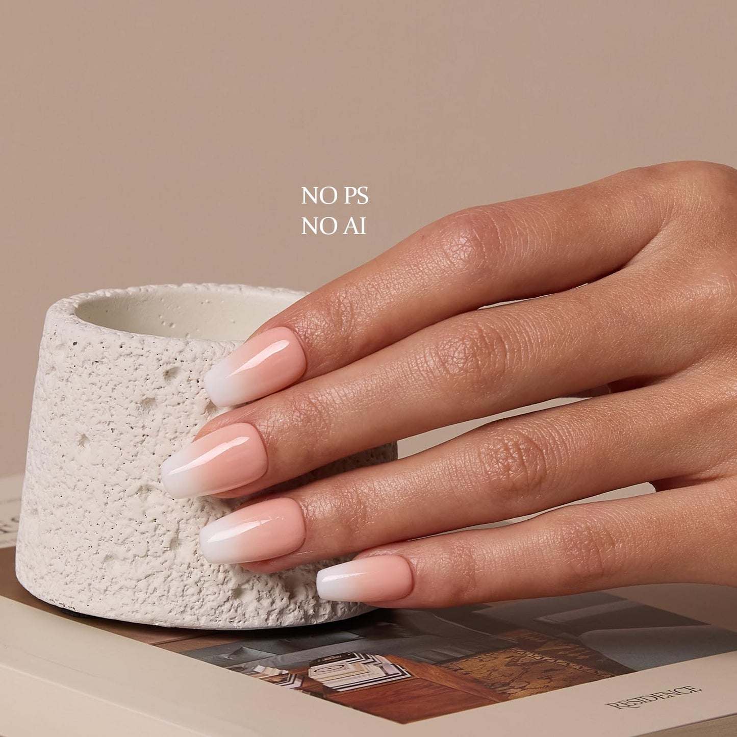 MOKAYIMO Ombre Press On Nails,Medium Square Press On Nails,Reusable False Nails Kit With Everthing,10pcs Durable Handmade Custom-Sized Acrylic Nails Press On,Size M