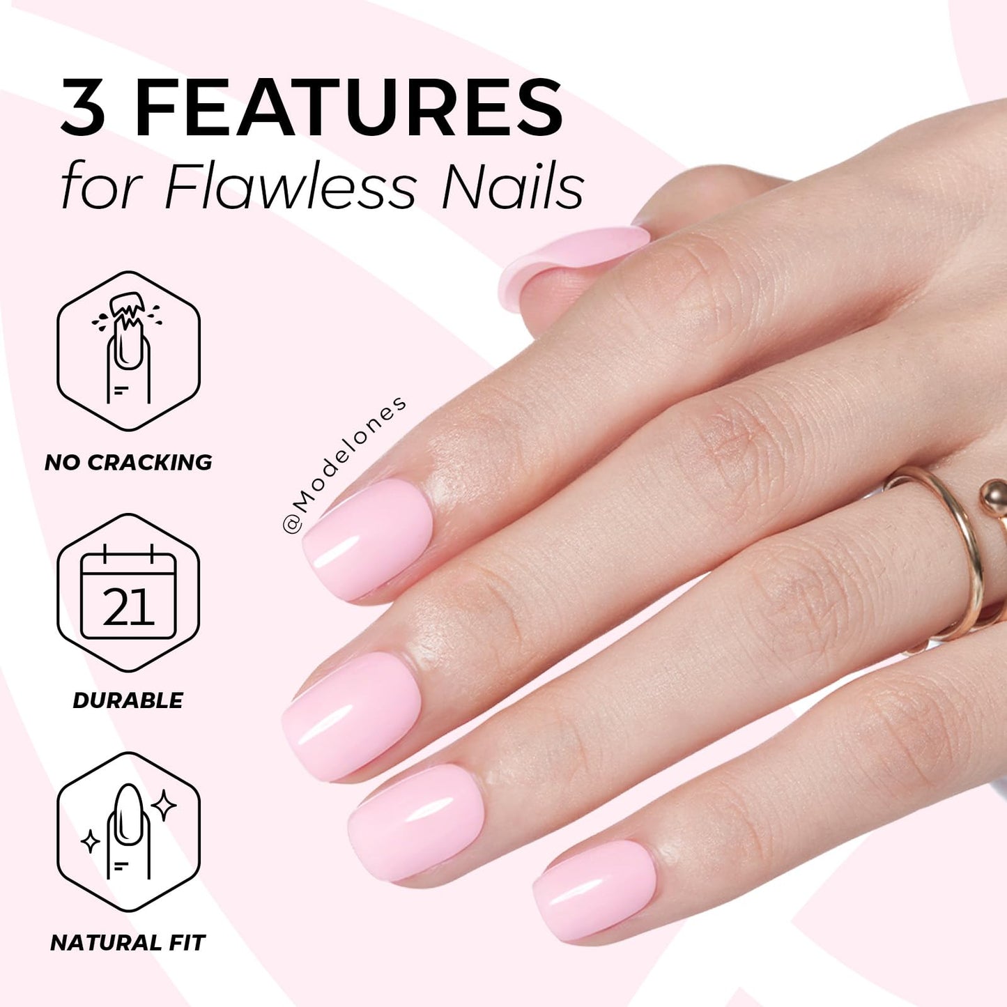 Modelones Extra Short Press on Nails, Baby Pink Squoval Fake Nails, Reusable Nail Kit with Nail Glue Adhesive Tabs Mini Nail File, Nails Press Ons 32Pcs 16 Sizes, Spring Women Girl Gift