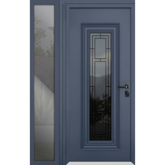 VDOMDOORS Front Exterior Prehung Steel Door/Ballucio 6044 Gray Graphite/Side Exterior Window/Stainless Inserts Single Modern Painted-W36+12" x H80-Left-hand Inswing