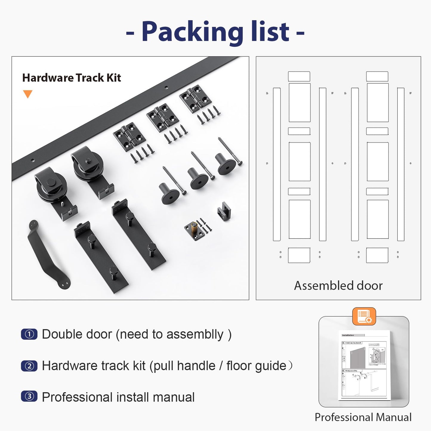 FREDBECK Bifold Barn Door 36x96 (Double 18x96) Bi-fold Closet Doors Hardware Kit Included,with 40" Track White