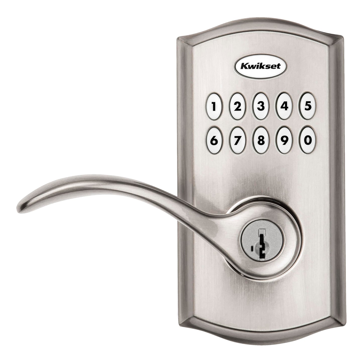 Kwikset SmartCode 955 Pembroke Light Commercial 10-Button Keypad Electronic Lever, Convenient Keyless Entry, 3-Year Battery Life and High Traffic Durability in Satin Nickel