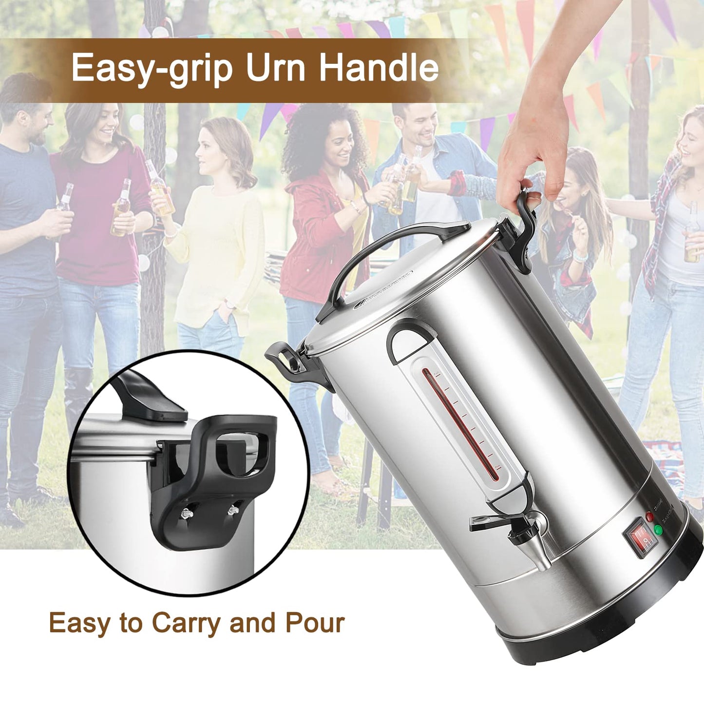GOLREAN Commercial Coffee Maker 100 Cup Coffee Urn Hot Beverage Dispenser 4 Gallon 16L Large Coffee Urn Dual Layers 304 Stainless Steel 1300W Fast Brew Percolator For Business, Catering, Church