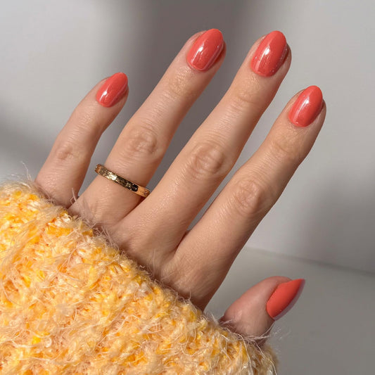 Glamnetic Press On Nails - Lush Coral | Short Oval Fake Nails in a Bright Coral Hue with a Glazed Finish, Salon Quality | 15 Sizes - 30 Nail Kit with Glue