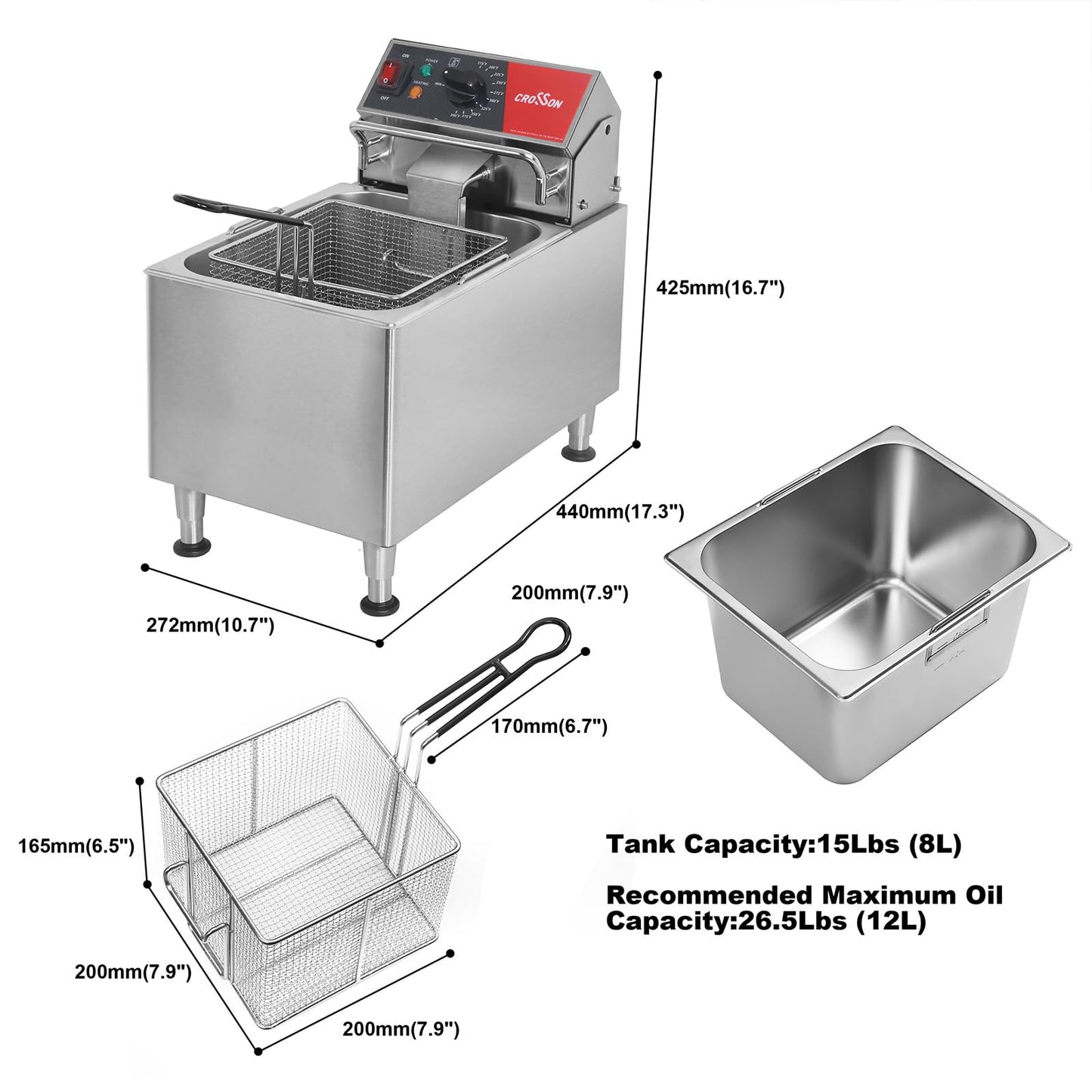 Hot Dog 7 Roller and Commercial Electric 15Lbs Deep Fryer