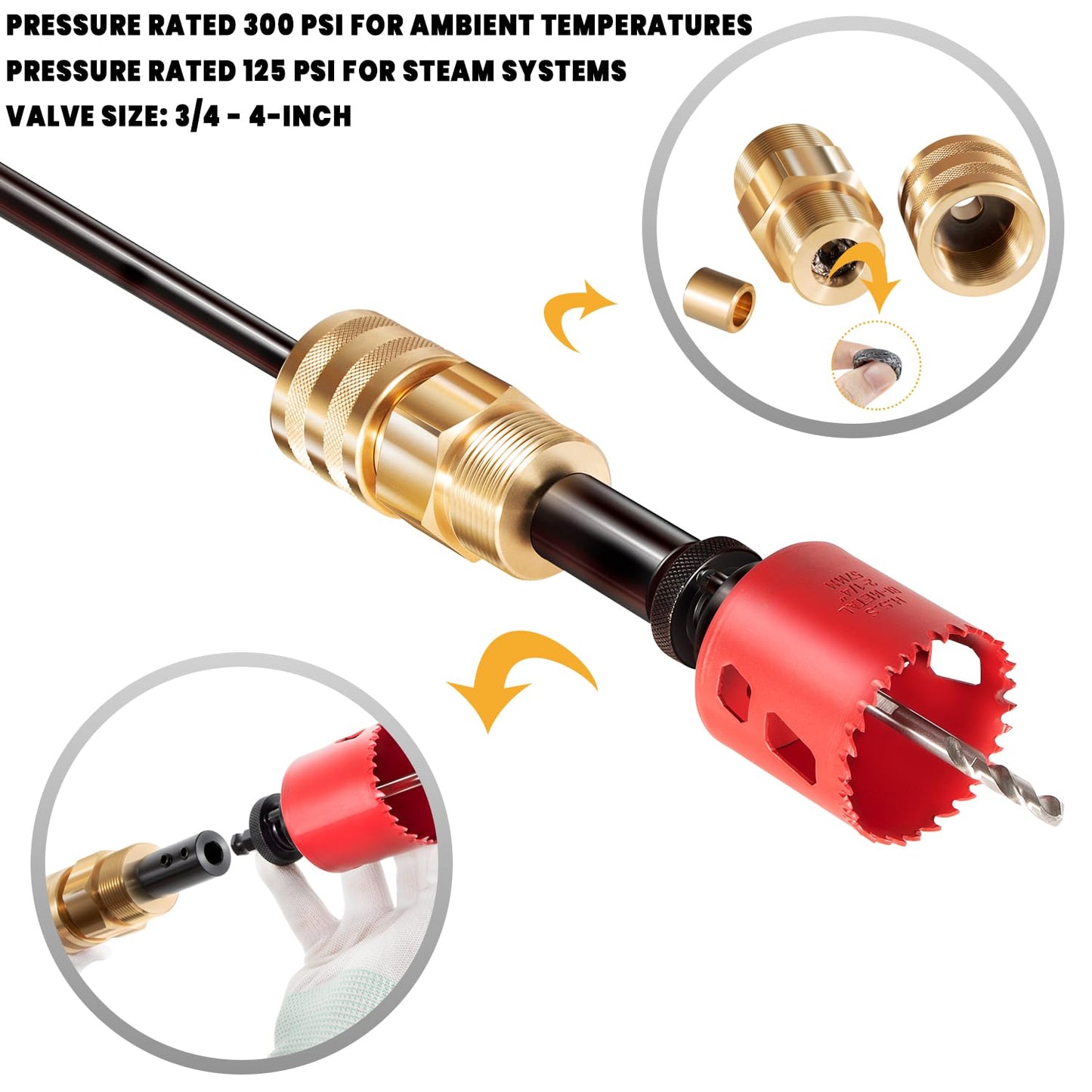 08350 DM3MECH Mechanical Hot Tapping Machine Kit for NPT with Hole Saws and Arbor, Fits 3/4-4-inch Valves, 300 psi Pressure Rated