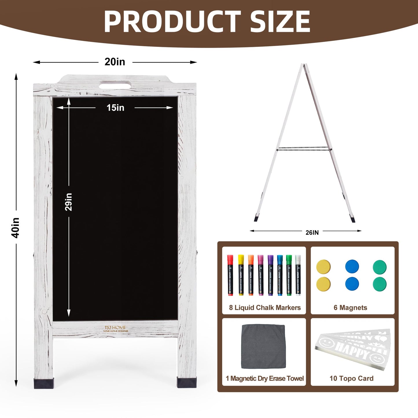 Magnetic Portable A-Frame Chalkboard Signs, 40" x 20" Large Wood Sandwich Board Signs Outdoor, Double-Sided Sidewalk Standing Chalk Board for Business, Wedding, Vendor Display, Coffee Shope - White