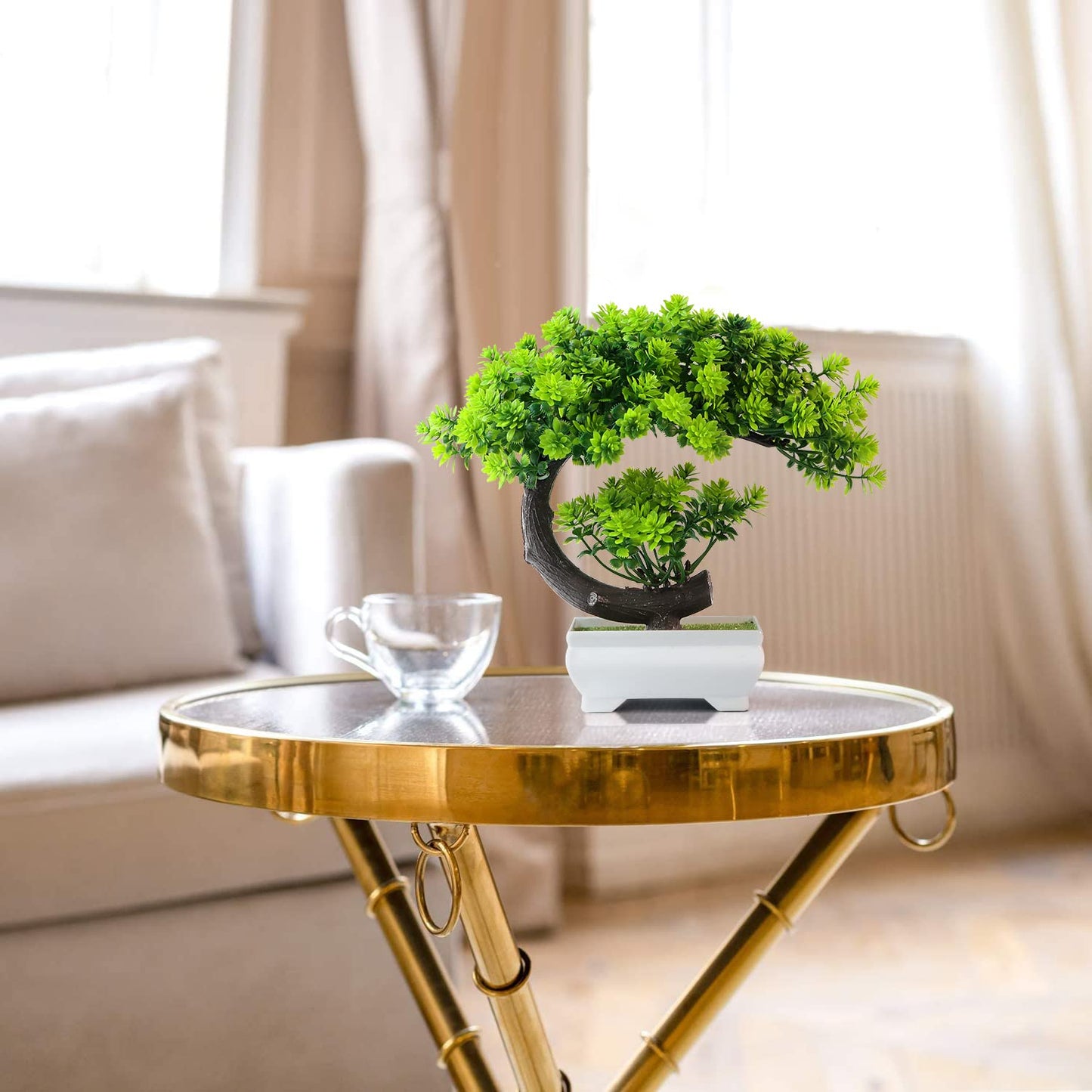 YOERM Fake Plants Small Artificial Bonsai Tree for Home Decor Living Room Bathroom Bookshelf Entryway Table Wall Shelf Modern Farmhouse Decor, 8.5" Tall, Green