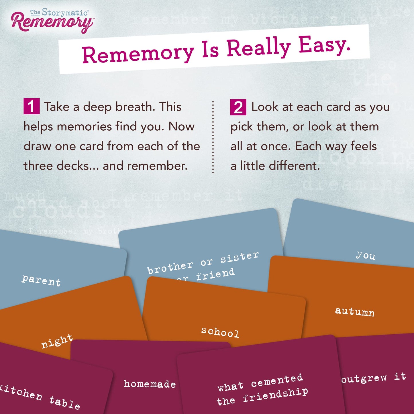 Storymatic Rememory – Writing Prompt and Memory Prompt – Conversation Cards for Family and Friends
