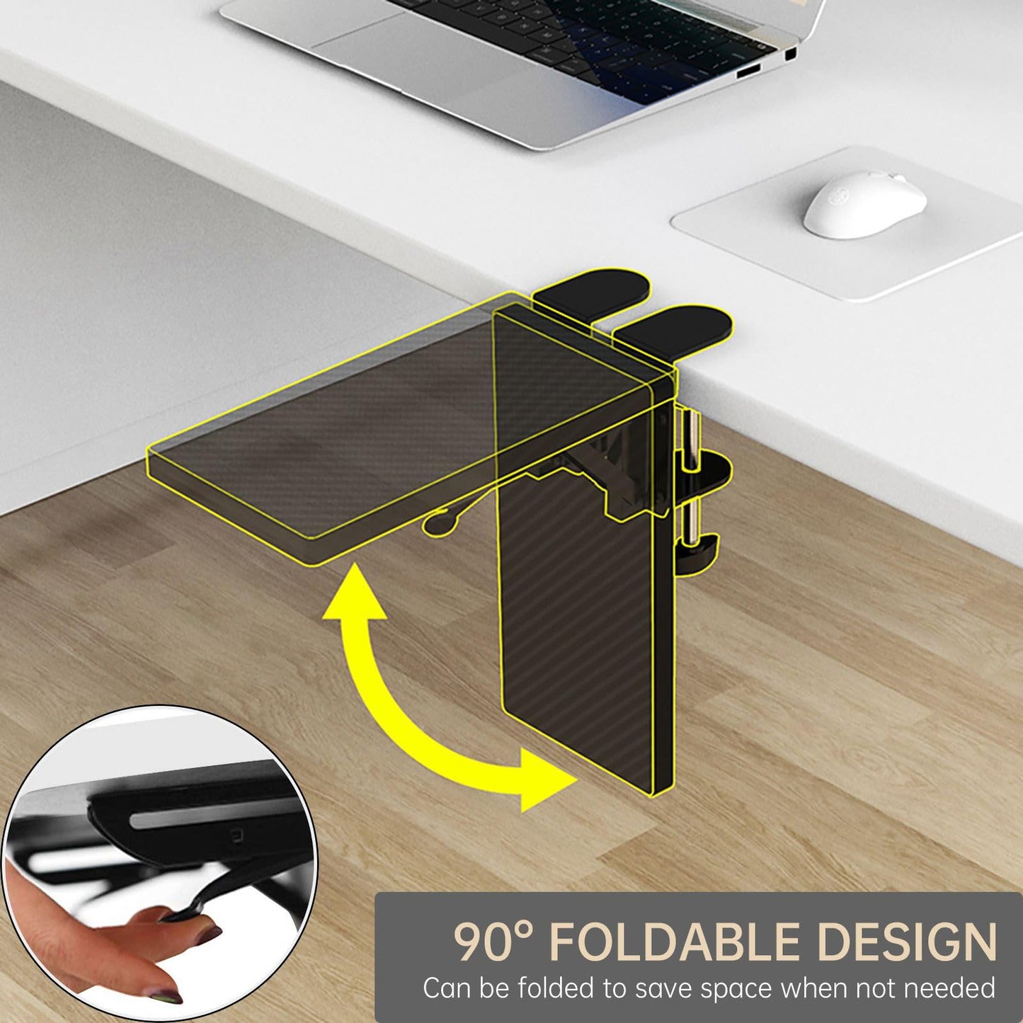 OUGIC Ergonomic Desk Extension Tray, 30 x 15 cm, Clamp Without Perforation, Foldable Keyboard Drawer Tray, Wrist Rest, Computer Stand