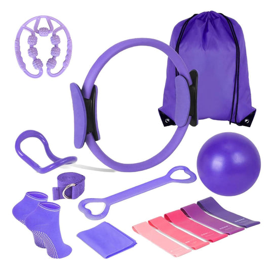 Quivorant Pilates Equipment Kit for Home Workout - 10-Piece Set with Pilates Ring, Mini Exercise Ball, 5 Resistance Bands, Core Sliders & Grip Socks - Full Body Toning Fitness Starter Kit with Bag