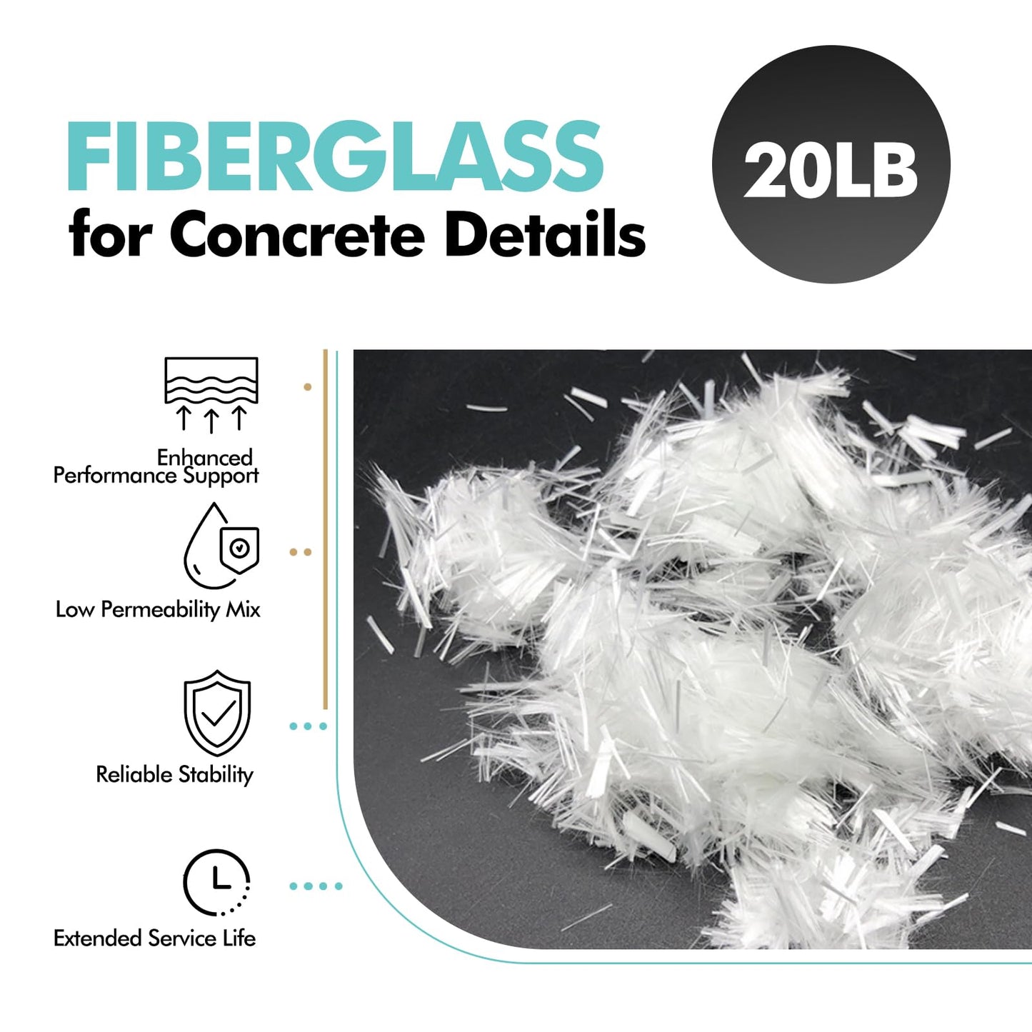 2 Pcs 20 Lb 3/4'' (19 mm) Fiberglass for Concrete Cement Mortar Mix, AR Glass Chopped Strand Fiberglass for Reinforcing Concrete Building Walls and Garden Floors