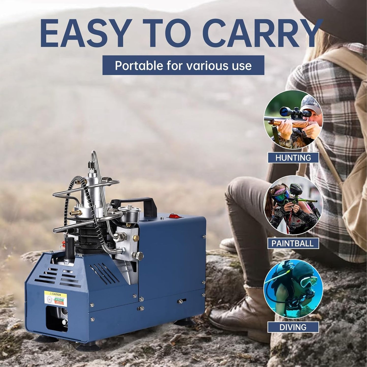 PCP air compressor, 4500 Psi / 300 bar scuba tank compressor, 110V/120V AC, PCP airgun compressor with automatic shutdown, 1800W high-pressure air pump, paintball shooting, PCP air rifle