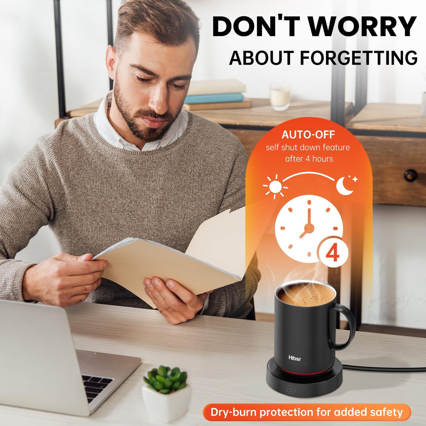 Hibsr Coffee Mug Warmer Set: Smart Electric Warmer with Auto Shut-Off & Faster Direct-Contact Heating Up to 149°F - Gifts for Men Women