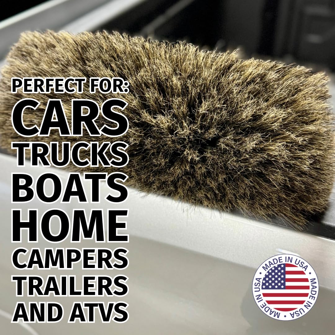 Montana Tri-Angle Boar's Hair Car Wash Brush | Ultra-Soft Bristles for Safe & Effective Cleaning | Scratch-Free Design for Large Trucks, SUVs & RVs | Durable & Lightweight for Easy Use | MB-1800