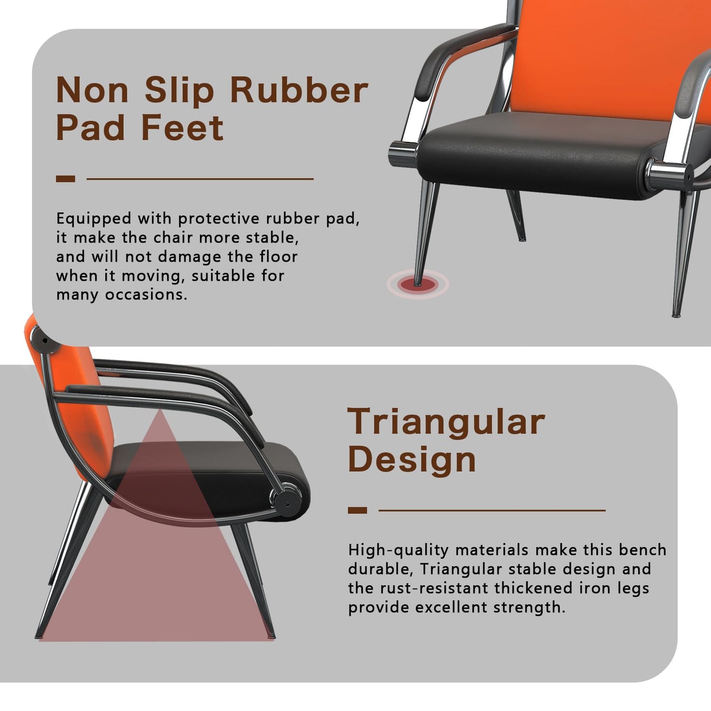 wonline 2Pcs Waiting Room Chair with Armrest PU Leather Office Furniture, Office Guest Seating Lobby Conference Reception Chairs for Airport Clinic Hospital Bank Salon Barber(Orange&Black)