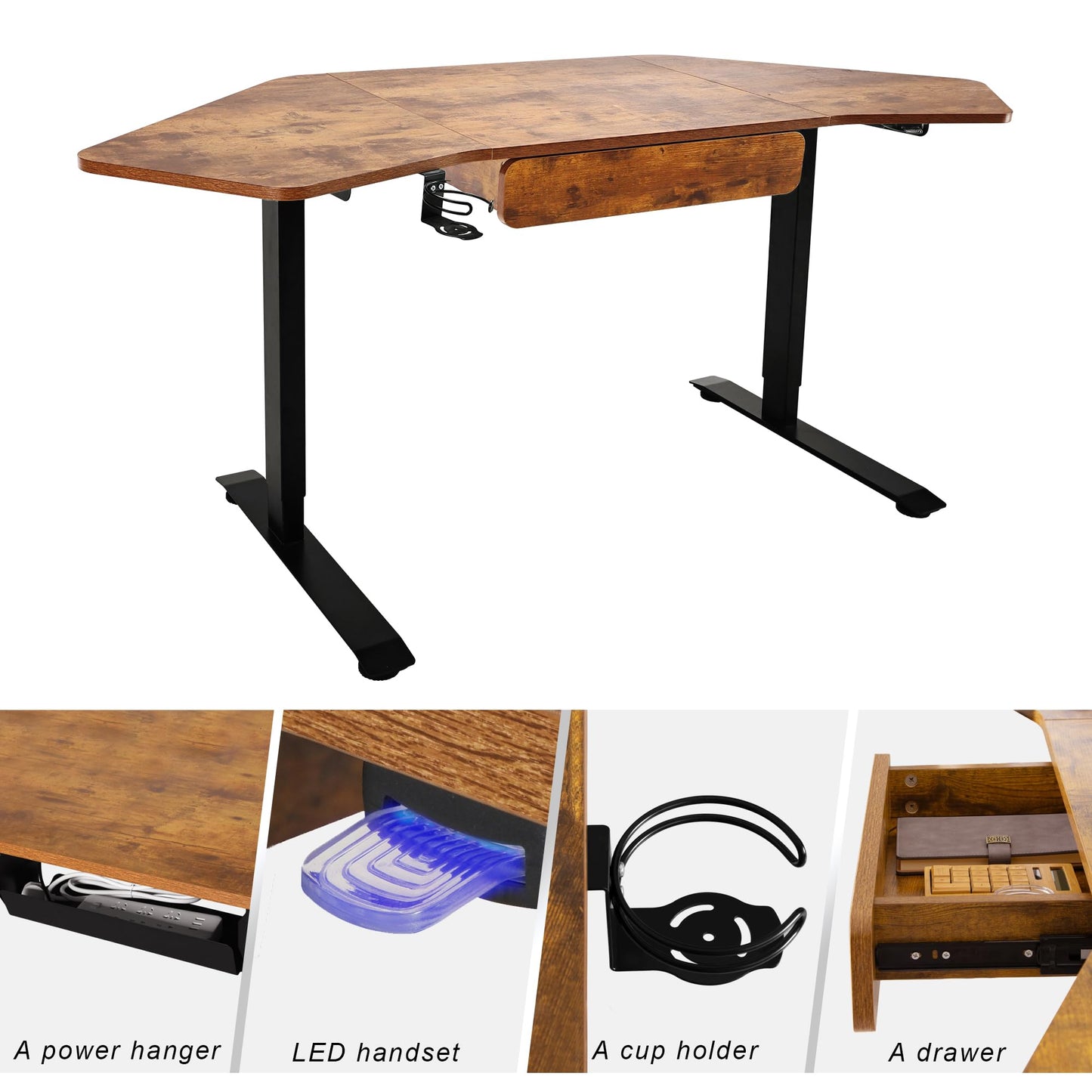Fromann 71Inch Height Adjustable Standing Sit Stand Up Desk L Shaped Corner Desk with LED Handset, Electric Ergonomic Desk