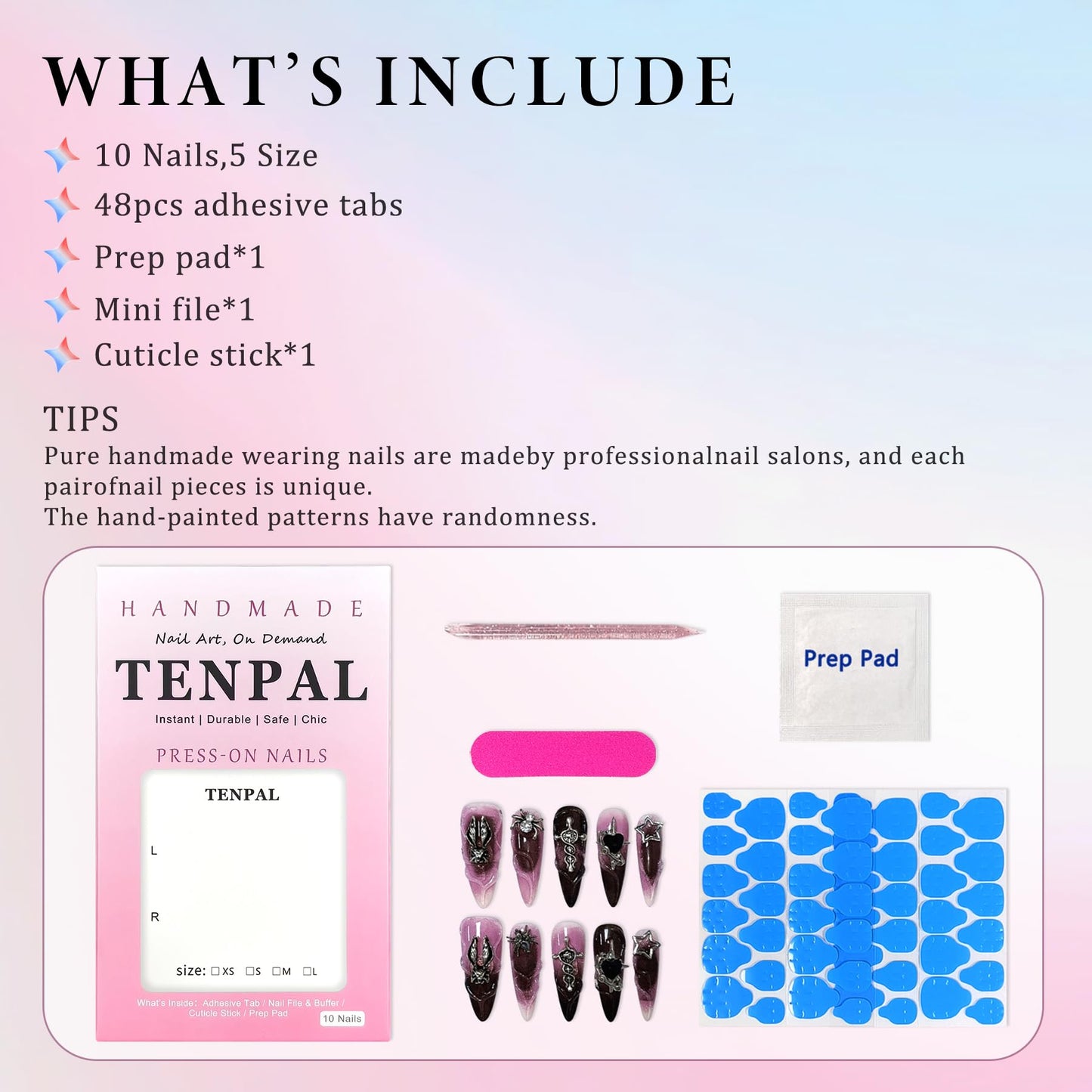 TENPAL 10Pcs Handmade Press On Nails Long Stiletto,Gothic Pink & Black Swirl Fake Nails with 3D Cross Spider Star Charms,Glossy Y2K Punk Glam Halloween Nails,Edgy Kawaii Nails for Parties Cosplay(S)