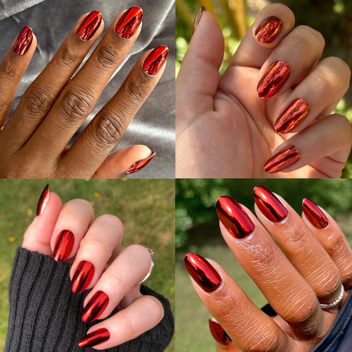 Olive & June Instant Mani Press-On Nails | Glue | Medium Oval | 42 Pieces, 21 Sizes | Non-Toxic, Long-Lasting Recycled Materials Realistic Look | Salon-Quality at Home | Halloween Vampire Chrome