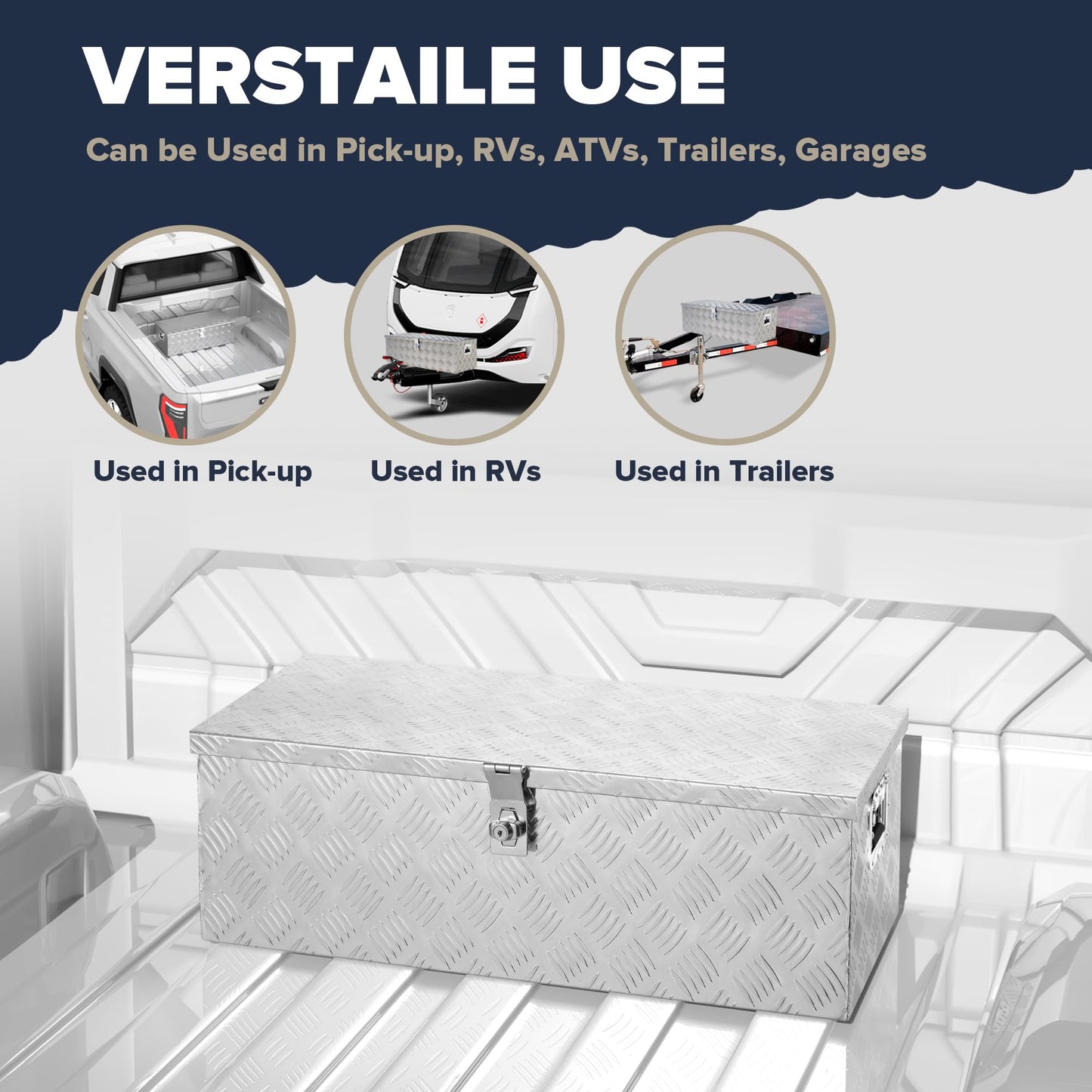 ARKSEN 30 Inch Heavy Duty Aluminum Trailer Tool Box Chest Box Pickup Truck Bed Storage Toolbox for RV, Truck, & Trailer with Side Handle, Lock and 2 Keys - Silver
