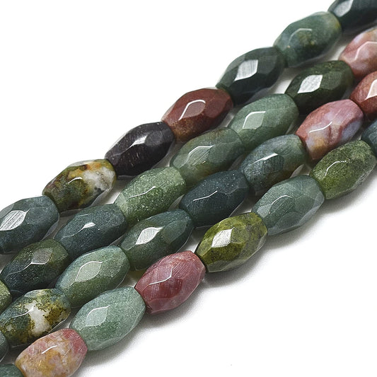 Fashewelry 20pcs Natural Indian Agate Gemstone Beads 9x6mm Faceted Oval Healing Crystal Loose Stone Beads for Jewelry Necklace Bracelet Earring Craft, 8.07 Inch