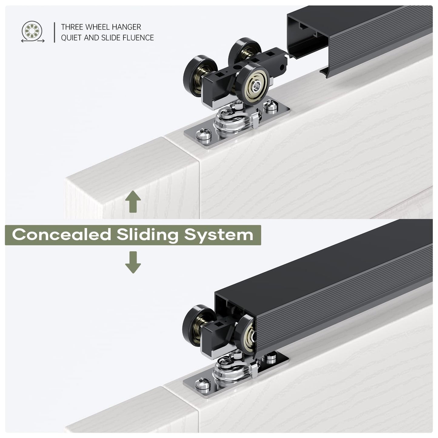 EaseLife 5.3FT/64in Sliding Pocket Door Hardware Kit,Commercial Grade,Black Box Rail Kit,Easy Install,Slide Smoothly Quiet,No Door (60.7" Track Hardware Kit for 23"~32" Wide Single Door)