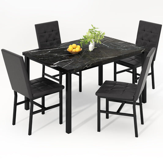 Hooseng Kitchen Table Set 5 Piece Dining Room Table Set Marble Dining Table 4 Chair Dining Table Set for Kitchen Living Room Breakfast Small Spaces (Black)