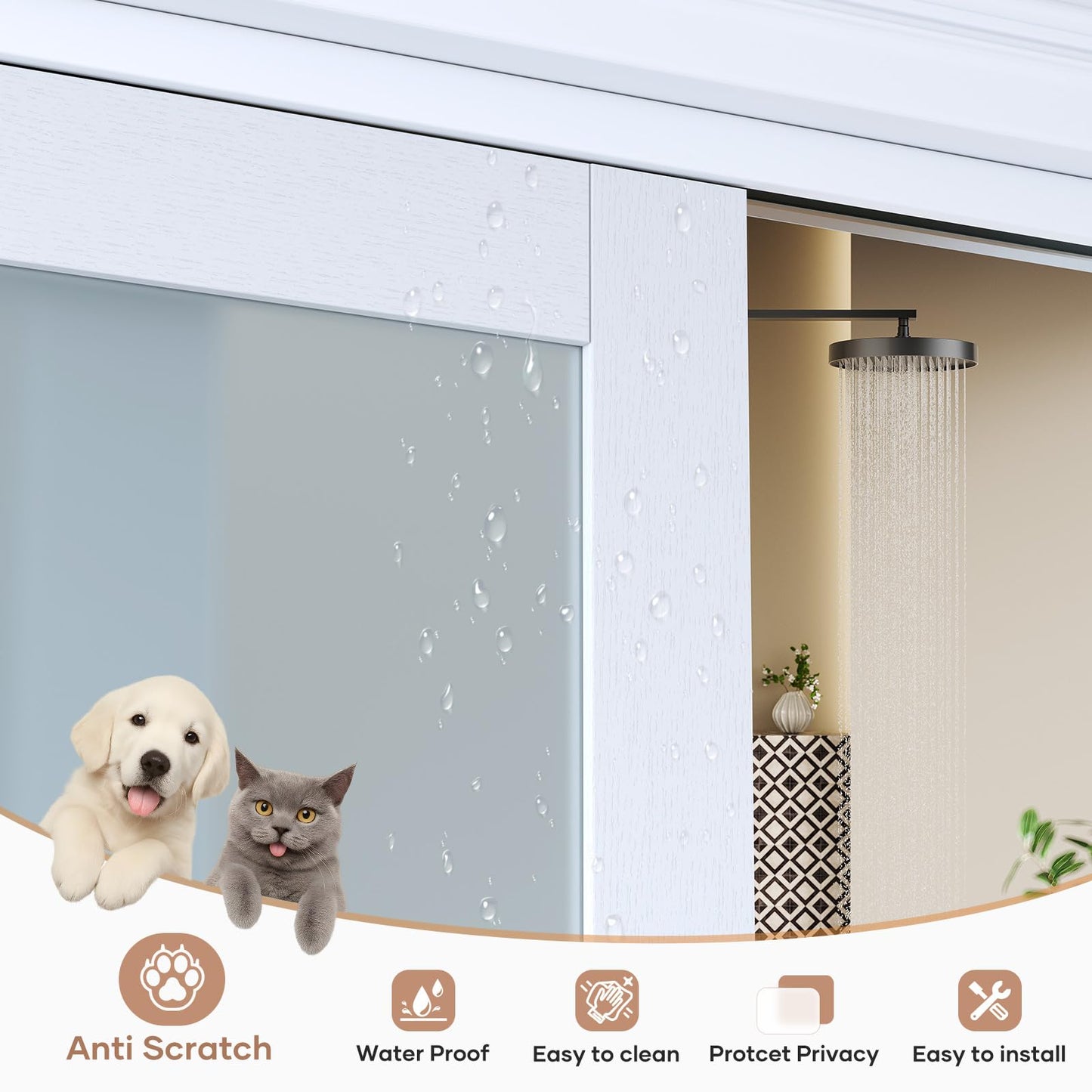 EaseLife 60"x80"(Double 31"x80") Sliding Closet Door,5-Lite Frosted Glass Bypass Sliding Door with Hardware Kit,Solid MDF Wood Slab & Water-Proof PVC Surface,White