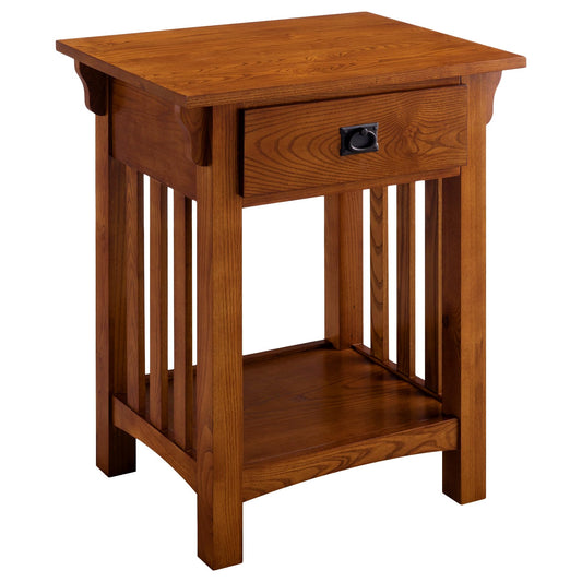 Leick Home 8222 Mission Impeccable End Table with Drawer, Made with Solid Wood, Side Table for Living Room, Bedroom, Medium Oak Finish Nightstand Table