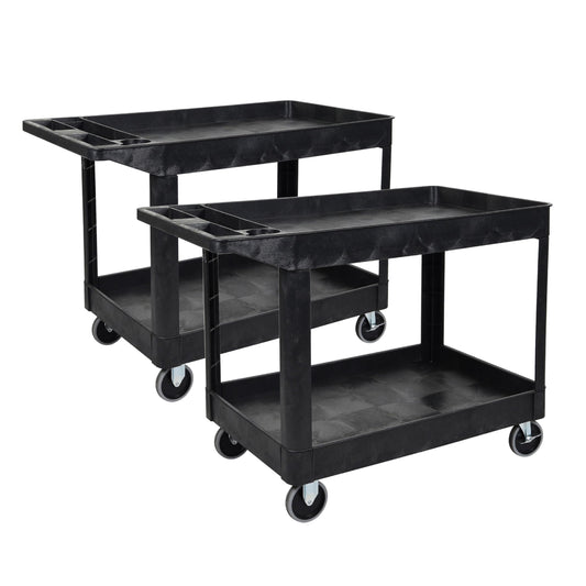 Tubstr Extra Large Two-Shelf Utility Cart with Wheels (2-Pack) | 500 lb. Capacity Rolling Utility & Tool Carts for Warehouses, Industrial Settings, Auto Garages, & More (Black, 45.5 x 24.5)