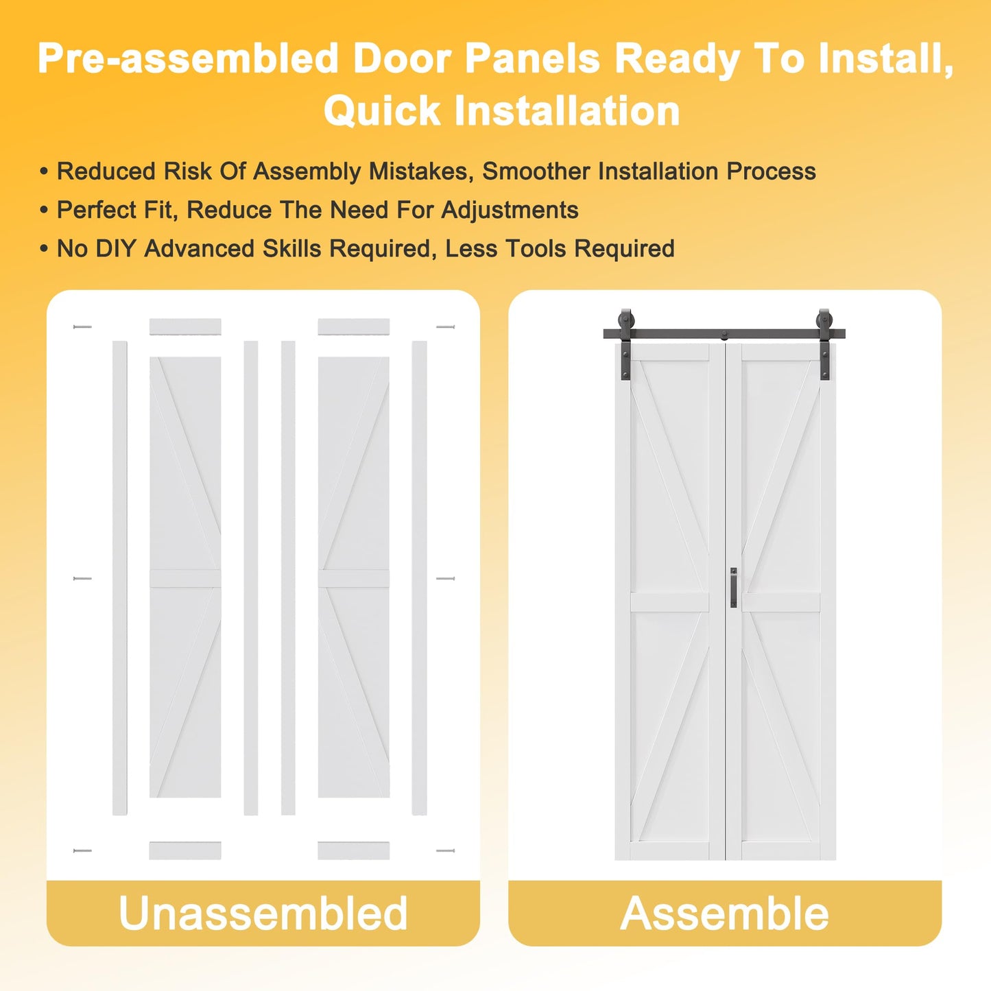Bifold Barn Door - Pre-Assembled Panels with Sliding Hardware Kit Set, Solid Core Bifold Sliding Barn Doors, Water-Resistant Pre-Finished Bi Fold Barn Door, Easy Assembly, K-Shape, 36" x 84"