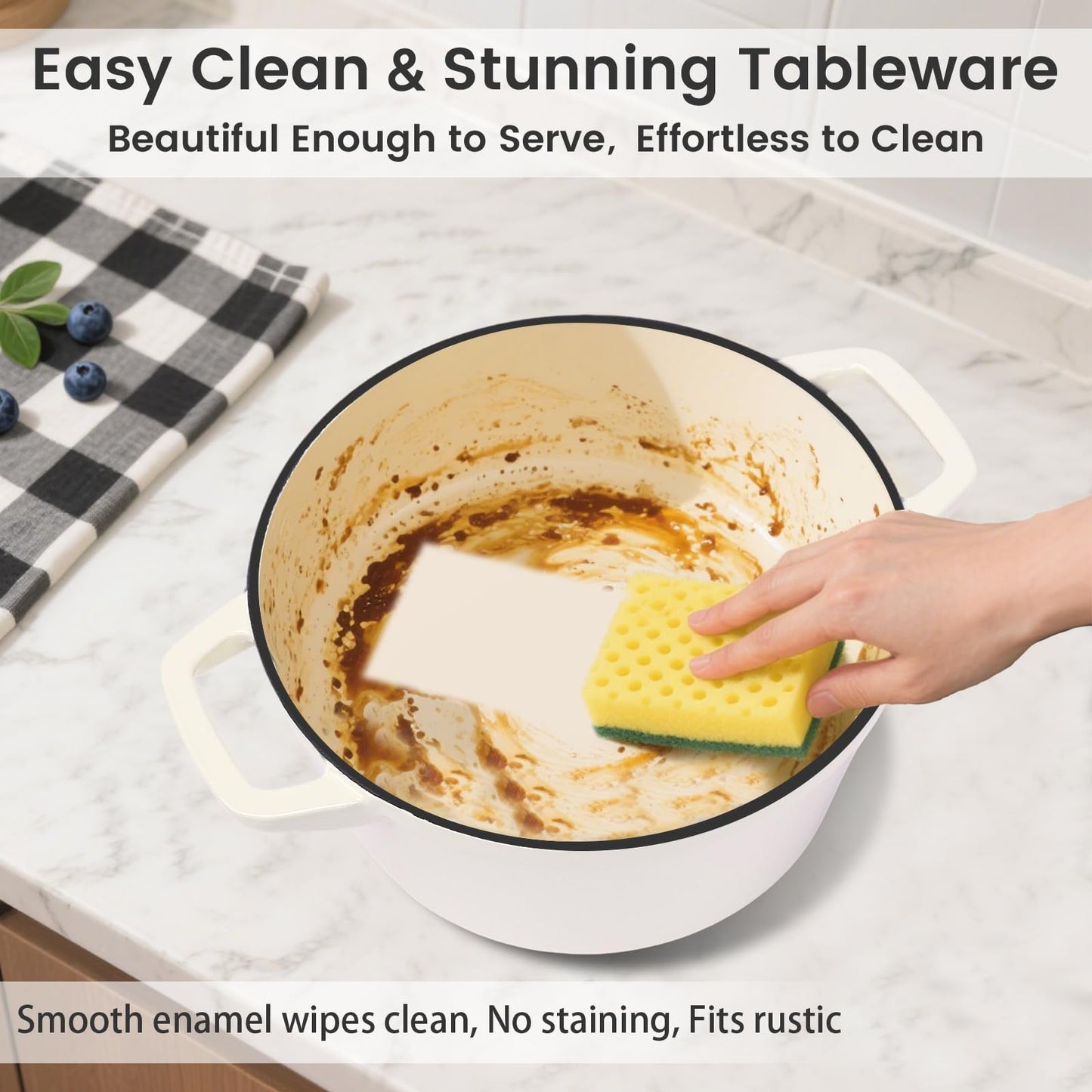 Hisencn Stackable Enamel Cookware Set, 5-Piece – 5.2QT Pot with Lid, 10-in Skillet, 4QT Frying Pan with Universal Glass Lid, Space-Saving Design, Oven and Stovetop Safe (Up to 500°F), Cream White
