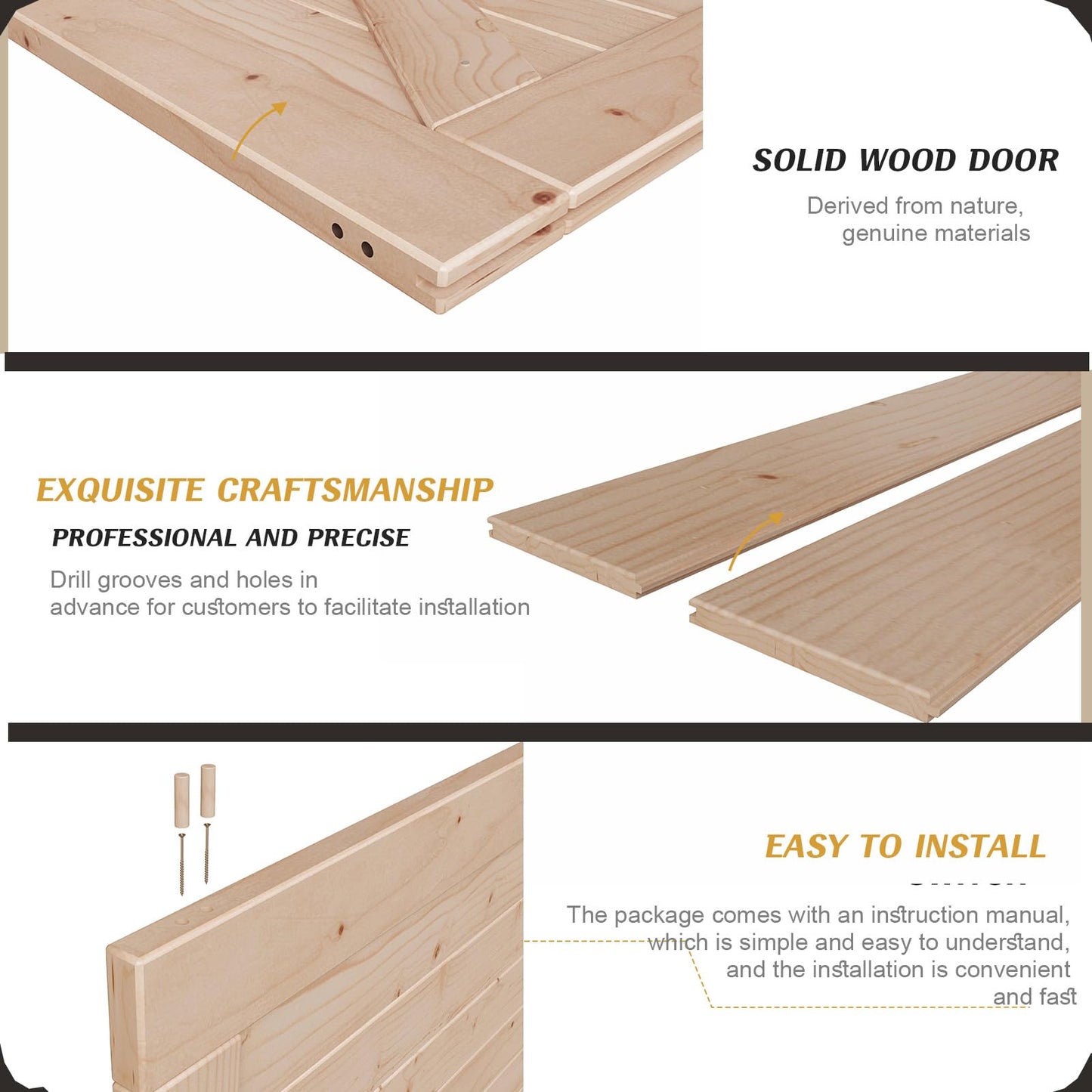 FREDBECK 32in x 80in Sliding Barn Door with 5.5FT Barn Door Hardware Kit Included Wood K Shape Solid Spruce Panel Need to Assembly