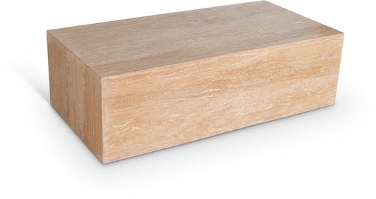 Meridian Furniture 251Travertine-CT Bolzano Collection Art Deco Coffee Table with Handcrafted Genuine Marble, 48" W x 24" D x 15" H, Beige