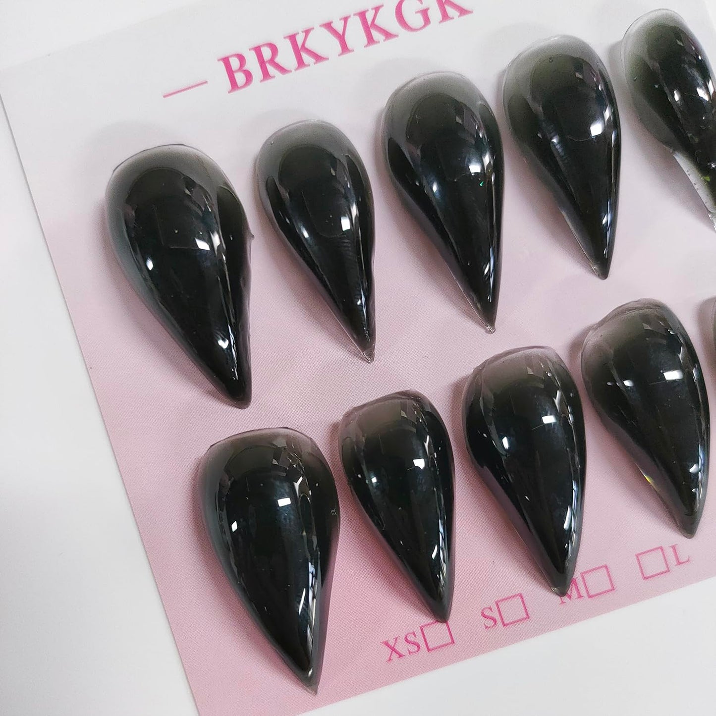 Eagle Claw Press on Nails Handmade Medium Stiletto Unique Thick Acrylic Nails Black Talon False Nails Cat Claw Glossy Glue on Nail Solid Colour Curved Sturdy Nail Art 10Pcs(M)
