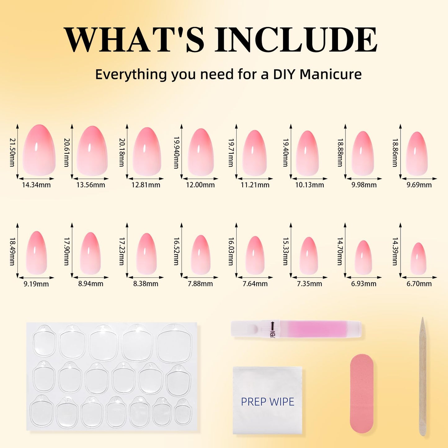 Leefrei Peach Fade Press On Nails - Glossy Blush Tips Press On Nails Short Almond Nails Press Ons for Women Fake Nails with Glue, Reusable Glue on False Nail in 16 Sizes - 32pcs, Peach Fade