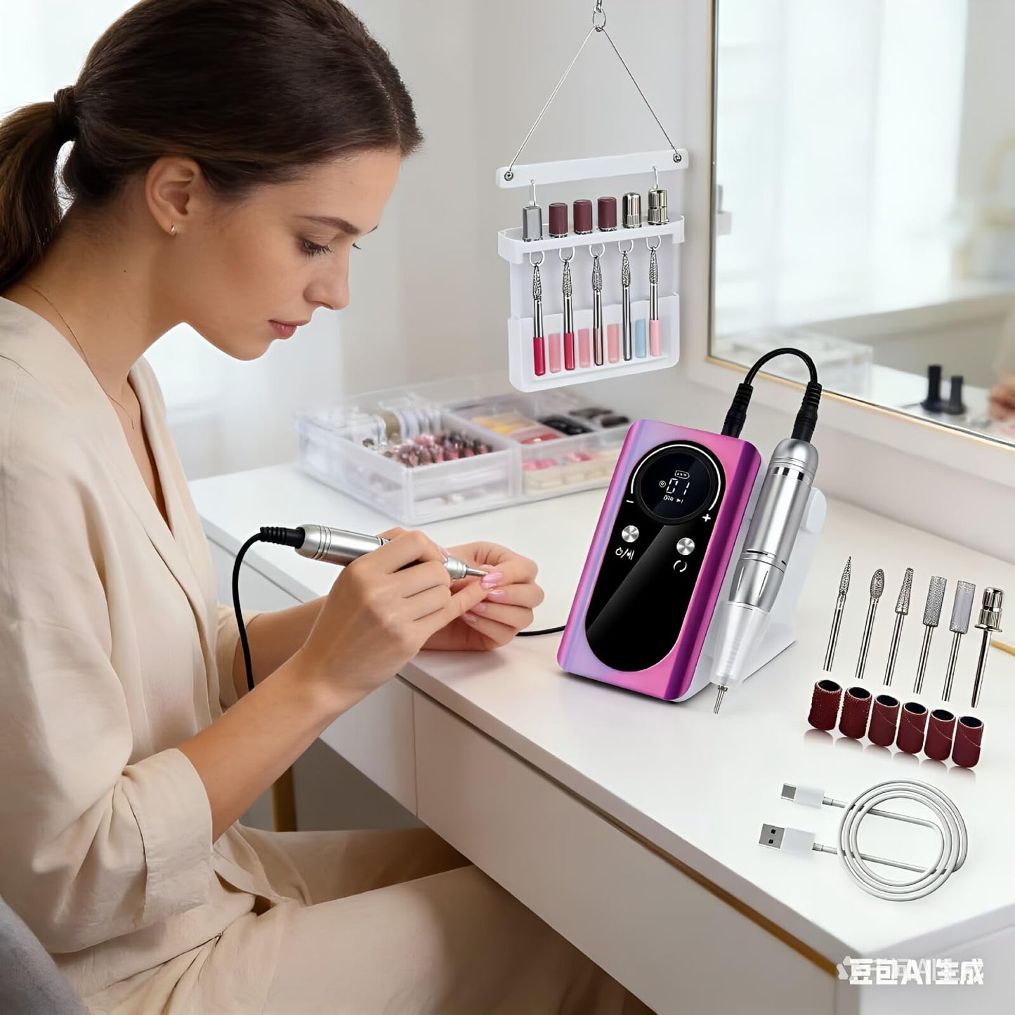 mcdhhemo Nail Drill Machine, Professional 45000RPM Purple Cordless Rechargeable Electric Nail File for Acrylic Nails Removal, Portable Manicure Pedicure Kit for Salon Home Use