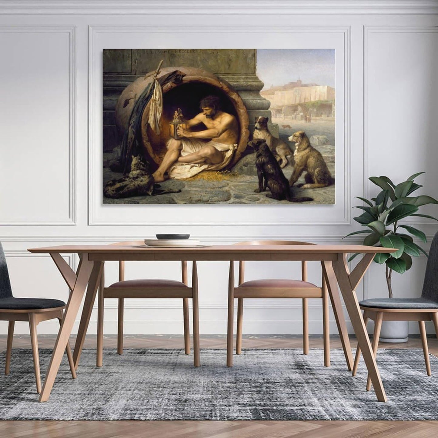 Diogenes Greek Philosopher With Dogs Lantern Scene Canvas Printing Wall Art Prints Wall Decor Posters Classical Painting Scandinavian Bohemian for Living Room Bedroom Office 16x24inch(40x60cm)