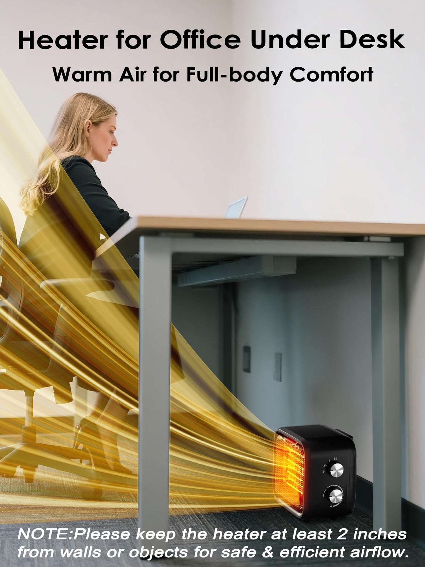 Csakri Small Space Heater, 1500W Mini Desk Heater for Office, Portable PTC Ceramic Heater with Thermostat, 2S Fast Heating, Safe & Quiet for Bedroom, Bathroom, Under Desk & Indoor Use